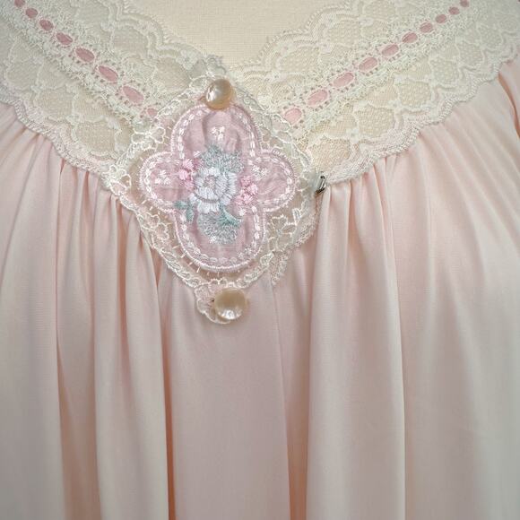 Vintage Shadowline Blush Pink Long Sleeve Nightgown Silky Robe Sz Large - Picture 7 of 10